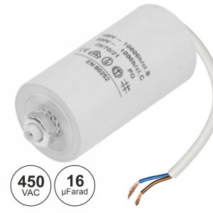 Condensador Arranque 16uf 450V + Terra C/ Fios - (COAF16/450)