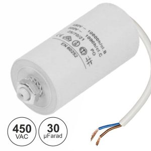 Condensador Arranque 30uf 450V + Terra C/ Fios - (COAF30/450)