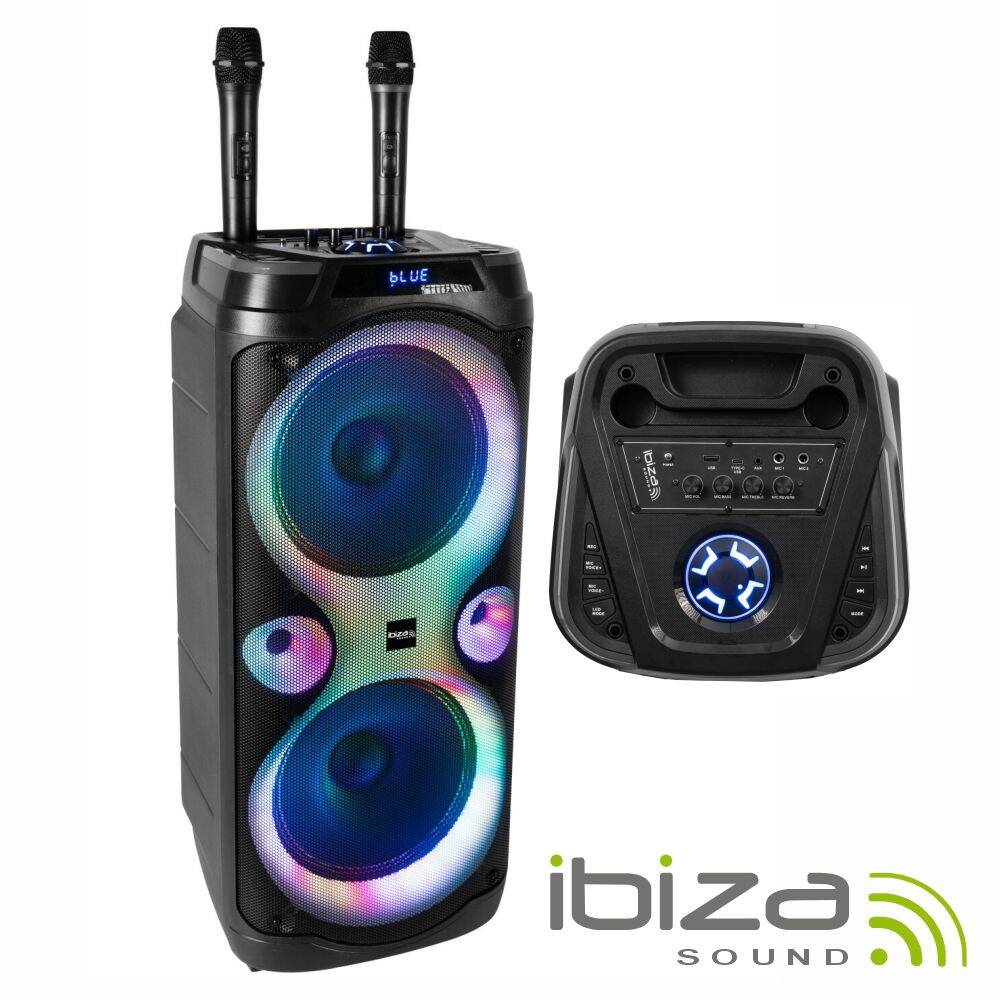 Coluna Amplificada 2x10" 1000W USB/AUX/BT LED TWS IBIZA - (COLUMBA-KARAOKE)