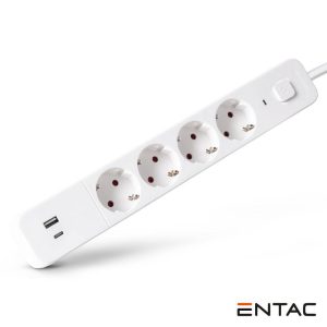 Extensão Elétrica 4x Schuko +2 USB C/ Interruptor 1.5m ENTAC - (ESES1.5G4-1.5-SW-1)