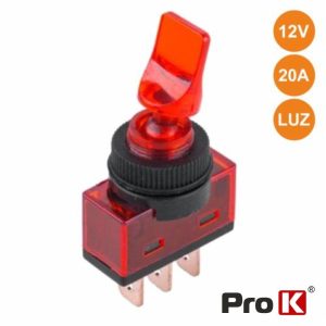 Interruptor Alavanca On-Off 20a/12V Luminoso Vermelho PROK - (ITR110R)