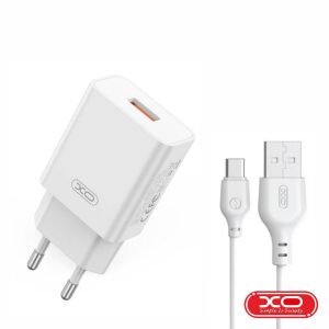 Alimentador USB-A 5V QC 18W C/ Cabo USB-A P/ USB-C XO - (L127)