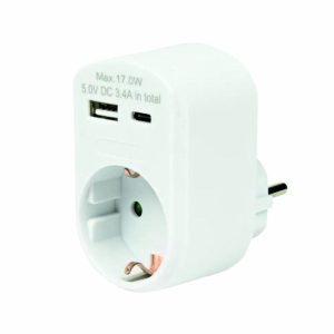 Ficha Elétrica Adaptadora 1x Schuko / USB-A/USB-C - (LAR326)