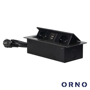Tomada Elétrica Encastrar Metálica 2x Schuko 2x USB Cinzento - (OR-AE-13126(GS)GR)