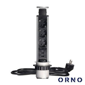 Tomada Elétrica Encastrar 3x Schuko 2x USB-A Preta ORNO - (OR-AE-1349(GS))