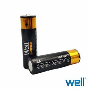 Pilha Lítio 14500 Recarregável AA 1.5V 1660mAh C/ USB-C x2 - (PLW-14500/1.6/BL2C)