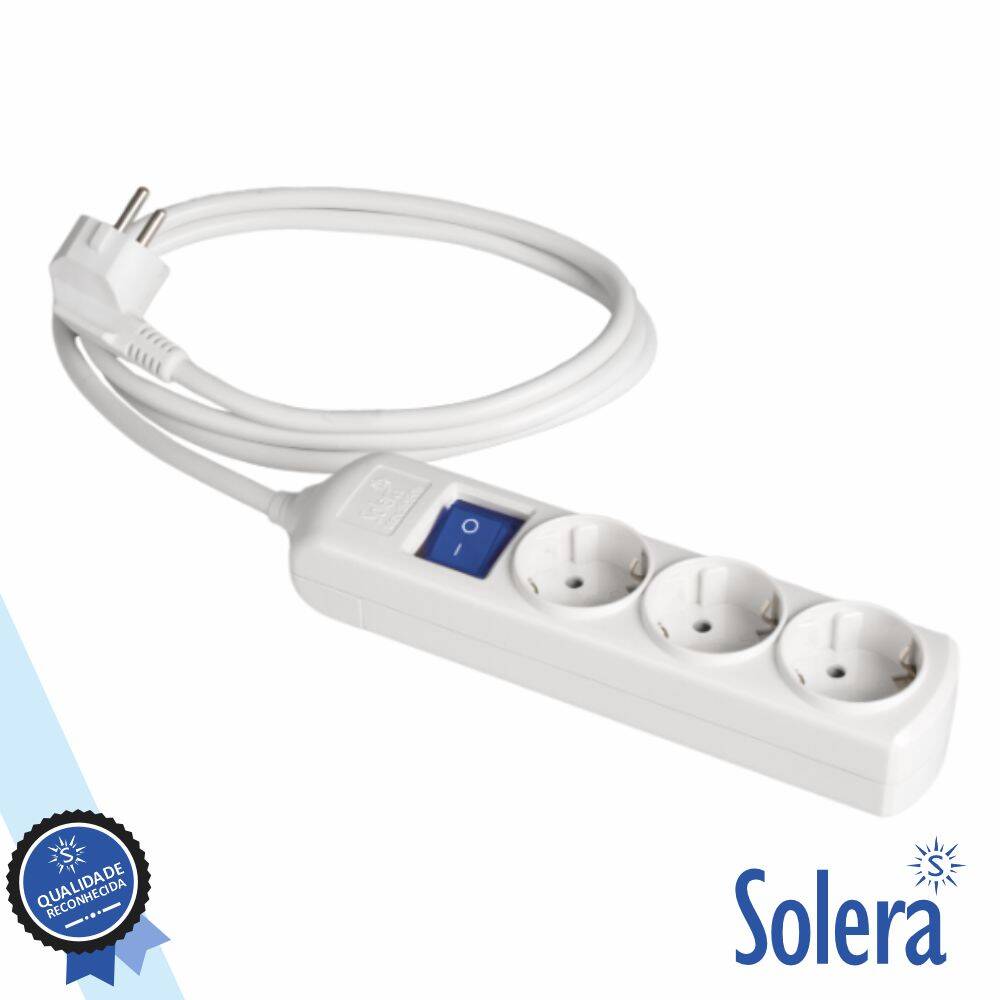 Tomada Elétrica C/ 3 Saídas Interruptor 1.5M Branco SOLERA - (SLR-8013IL)