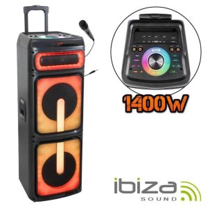 Coluna Amplificada 2x10" 1400W USB/MICRO/AUX LED TWS IBIZA - (STUPDJ1400)