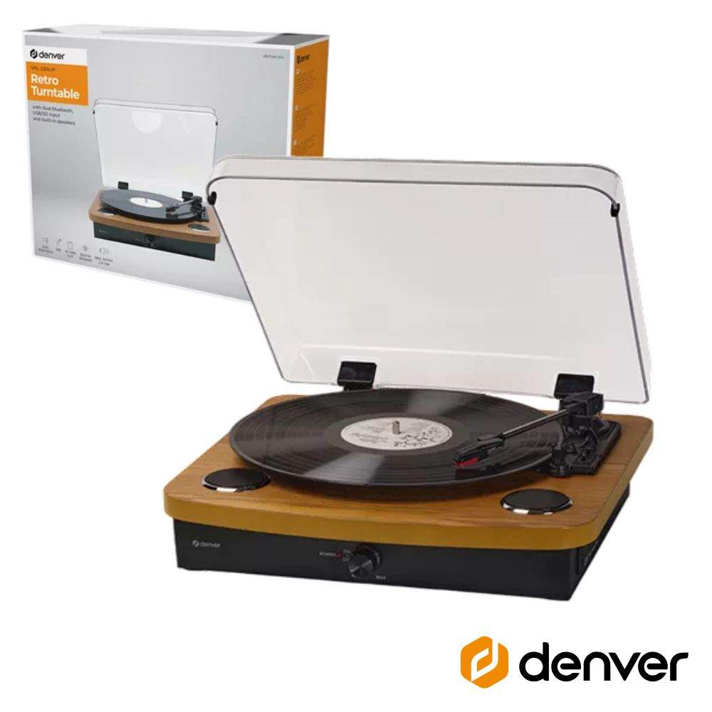Gira-Discos 33/45/78RPM Vintage 2x10W Madeira DENVER - (VPL-230LW)