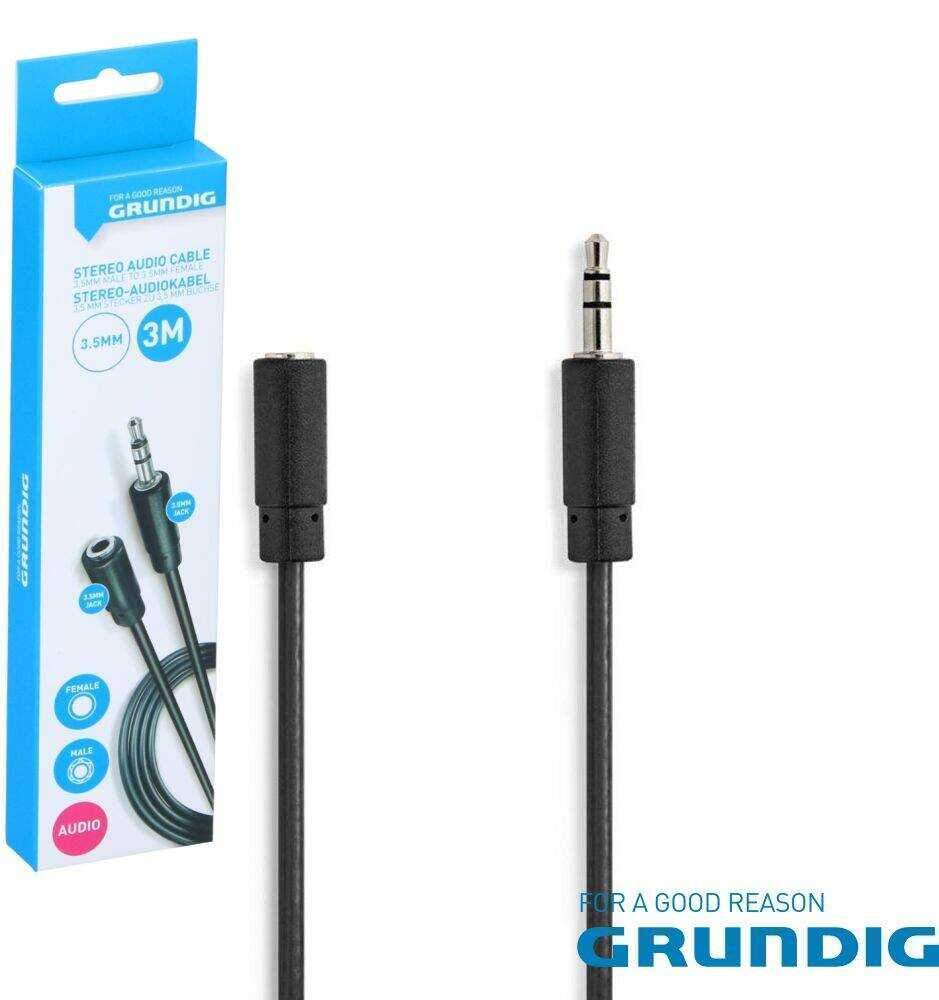 Cabo Jack 3.5mm Macho / Jack 3.5mm Fêmea 3M Stereo GRUNDIG - (47215)