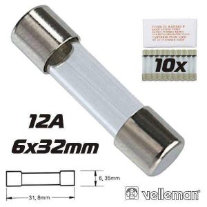 Fusível 6x32 Fusão Rápida 12a (10X) VELLEMAN - (6FF12N)