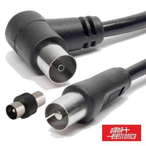 Cabo Coaxial Macho/Fêmea Preto 2m Ângular 90º ALPHA - (87-015/02B)