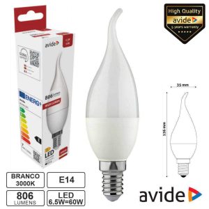Lâmpada LED E14 Vela 6.5W 230V 2700K 806lm AVIDE - (ABC14WW-6.5W-FL)