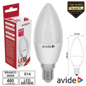 Lâmpada LED E14 Vela 6W 230V 3000K 460lm AVIDE - (ABC14WW-6W)