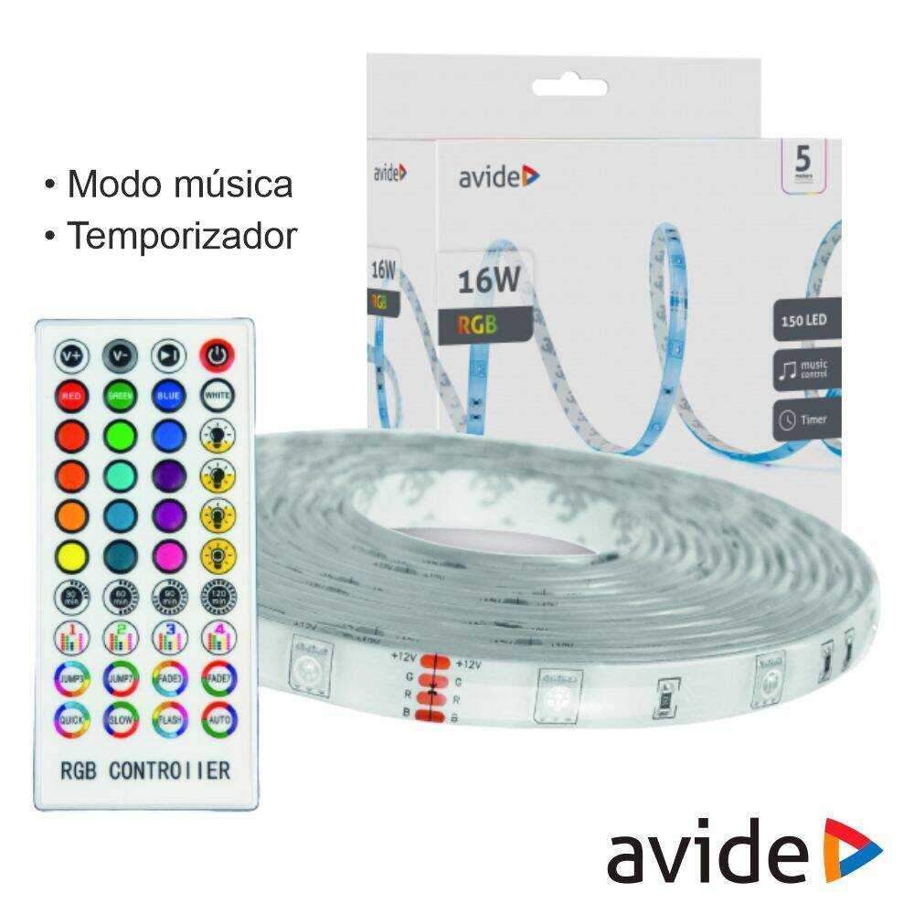 Kit Fita 150 LEDS RGB 12V 5m IP65 Controlo Música AVIDE - (ALSB-30RGB65-16W)