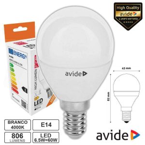 Lâmpada LED E14 Globo G45 6.5W 230V 4000K 806lm AVIDE - (ABMG14NW-6.5W)