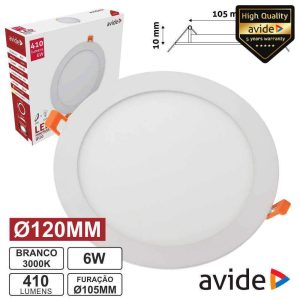 Painel LEDS Redondo 6W 120mm 3000k 410lm AVIDE - (ACRPWW-R-6W-ALU)