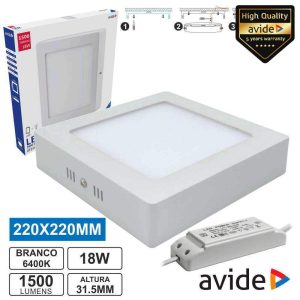 Painel LEDS Quadrado Superfície 18W 220mm 6400K 1500lm AVIDE - (ACSMCW-S-18W-ALU)