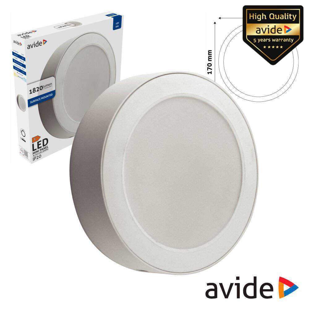 Painel LEDS Redondo Superfície 18W 225mm 6400K 1820lm AVIDE - (AMSPCW-R-18W-PC)