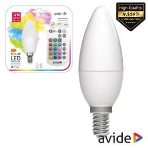 Lâmpada E14 4.9W LED Vela RGBW 2700K C/ Comando 470lm AVIDE - (ASC14RGBW-4.9W-RC)