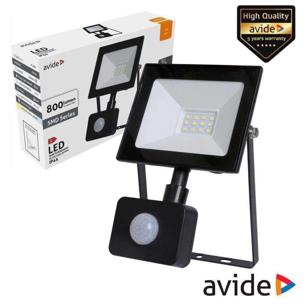 Foco LED 10W 230V C/ Sensor 4000K 800lm Preto IP44 AVIDE - (ASFLNW-10W-PIR)