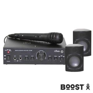 Conjunto Amplificador 2x20w 2 Colunas 1 Mic BOOST - (BOOST-KS10)