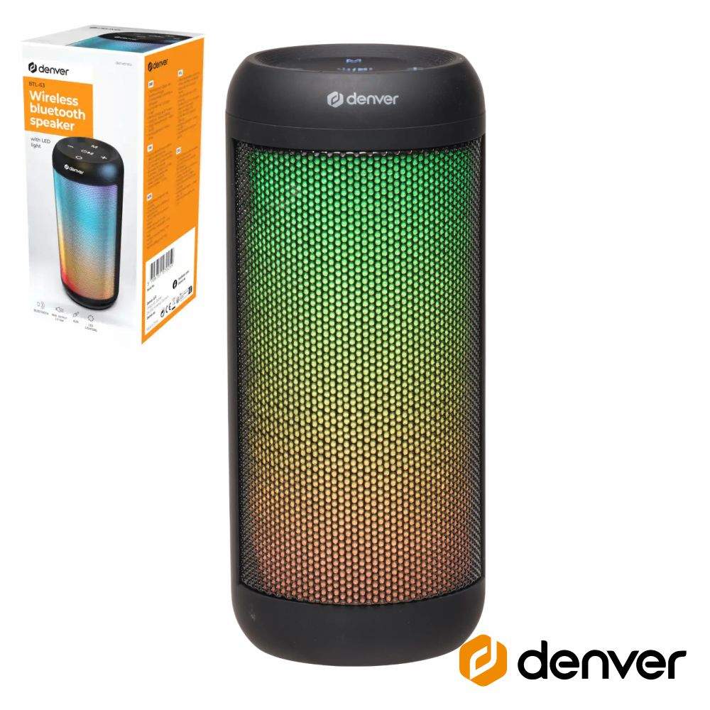 Coluna Bluetooth Portátil RGB 2x30W Preto DENVER - (BTL-63)