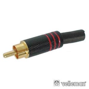 Ficha Rca Macho Ponta Dourada Metálica Preta/ Vermelha - (CA052R)