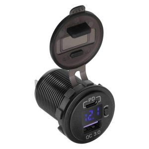 Tomada Dupla USB-A / USB-C de Embutir C/ Voltímetro QC3.0 - (CHR0006)