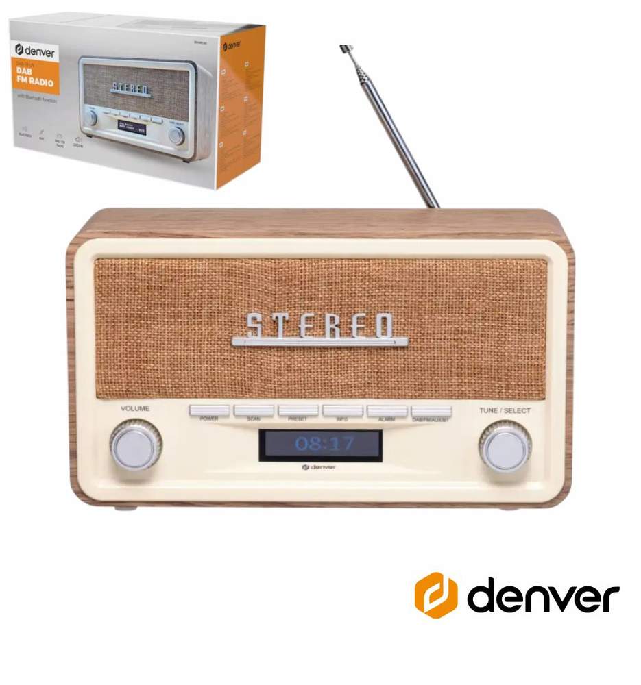 Rádio AM/FM/Bluetooth/ MP3/AUX Vintage DENVER - (DAB-18LW)