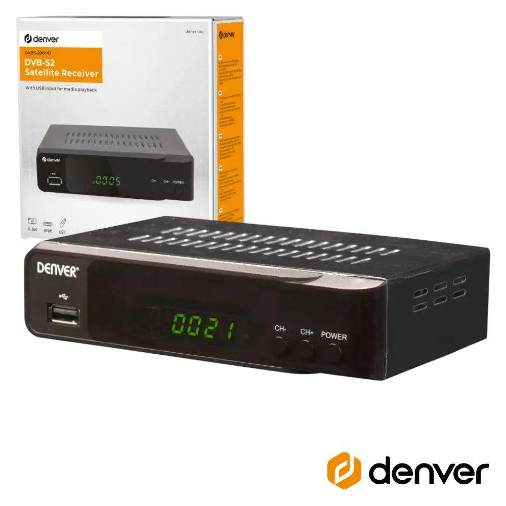 Receptor Satélite 1080p Dvb-S2 C/ USB E Comando DENVER - (DVBS-206HD)