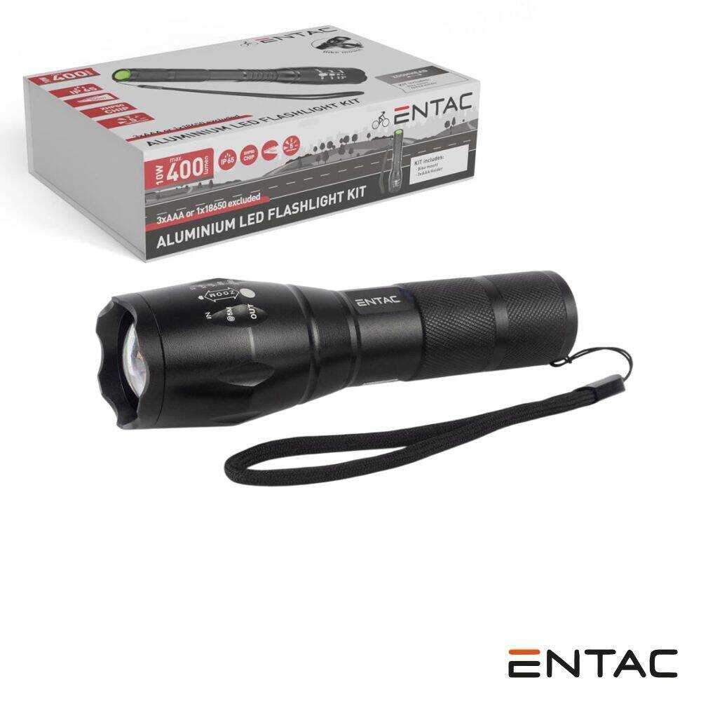 Lanterna 10W 400lm Zoom C/ Suporte P/ Bicicleta ENTAC - (EFL-ZOOM-ALU-XHP)