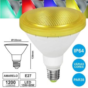 Lâmpada E27 15W=80W 230V LED Par38 Amarela Ip64 1200lm - (EL-734)