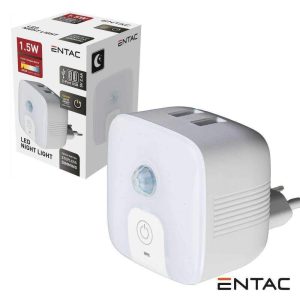 Luz De Presença LED PIR 3000K 230V C/ 2 Portas USB-A ENTAC - (ENL-2USB-PIR)