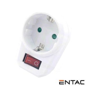 Ficha Elétrica Adaptadora 1x Schuko C/ Interruptor ENTAC - (EPAG-1EE-SW)