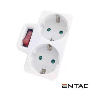 Ficha Elétrica Adaptadora 2x Schuko C/ Interruptor ENTAC - (EPAG-2EE-SW)