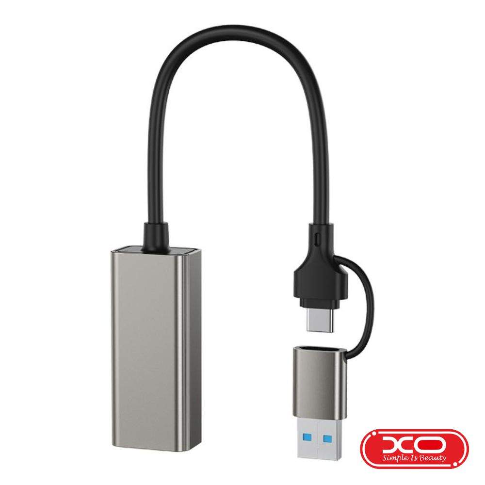 Cabo Adaptador USB-A/USB-C P/ RJ45 100Mbps XO - (HUB018)
