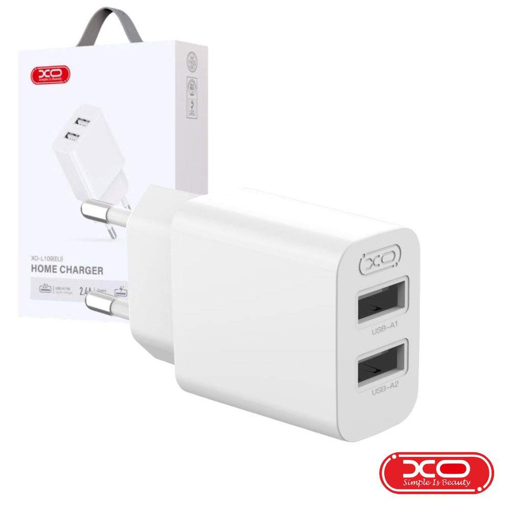 Alimentador 2x USB-A 2.4A Branco XO - (L109)
