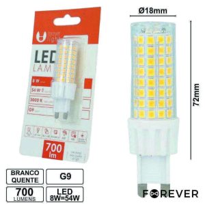 Lâmpada G9 8W=54W 230V Branco Quente 700lm - (LLG908WW(F))