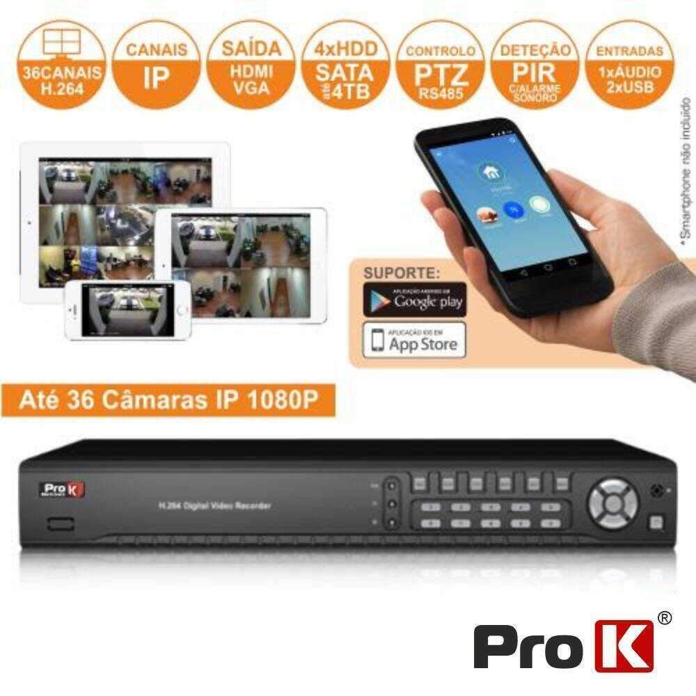 Vídeo-Gravador Digital Ip 36 Canais H264 Ethernet PROK - (NVR36HK)