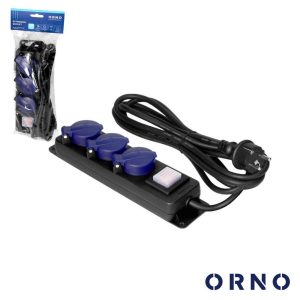Extensão Elétrica 3x Schuko C/ Interruptor 3m IP44 ORNO - (OR-AE-13296(GS)/3M)