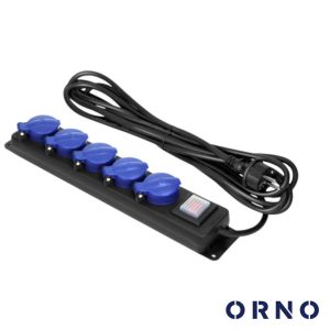 Extensão Elétrica 5x Schuko C/ Interruptor 2P+E 3m IP44 ORNO - (OR-AE-13298(GS)/3M)
