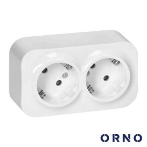 Tomada Elétrica Superfície 2x Schuko ORNO - (OR-OE-7206(GS)/W)