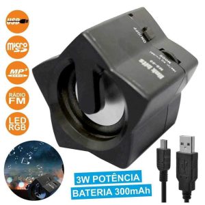 Coluna Portátil 3W USB/SD/FM/Aux/Bat LEDS RGB - (PORTSPK03A)