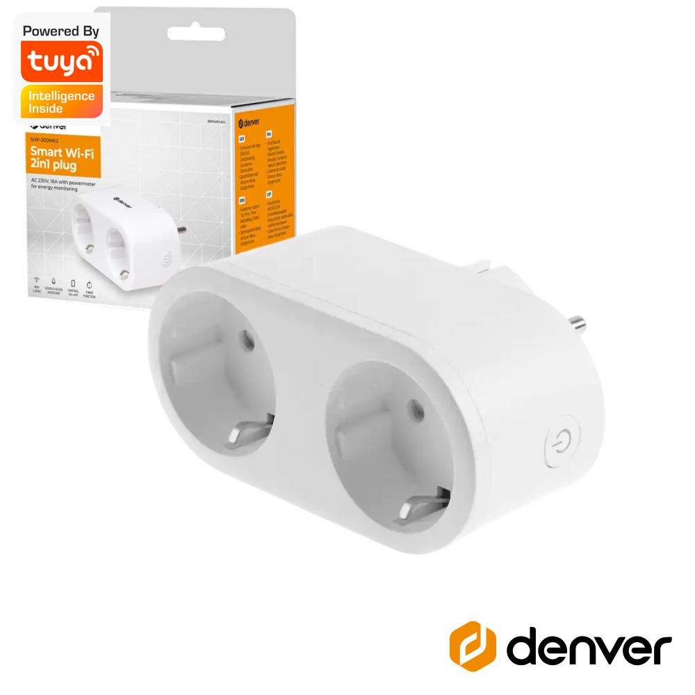 Ficha Elétrica Adaptadora 2x Schuko Inteligente WiFi DENVER - (SHP-200MK2)