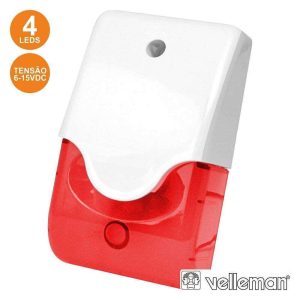 Sirene E Estroboscópio Vermelho Em Caixa C/ LED VELLEMAN - (SV/PSL3R)