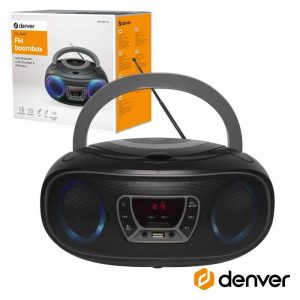 Rádio Portátil Leitor FM/BT/Cd/USB Colunas 2x2W LEDS DENVER - (TCL-212BTGREY)