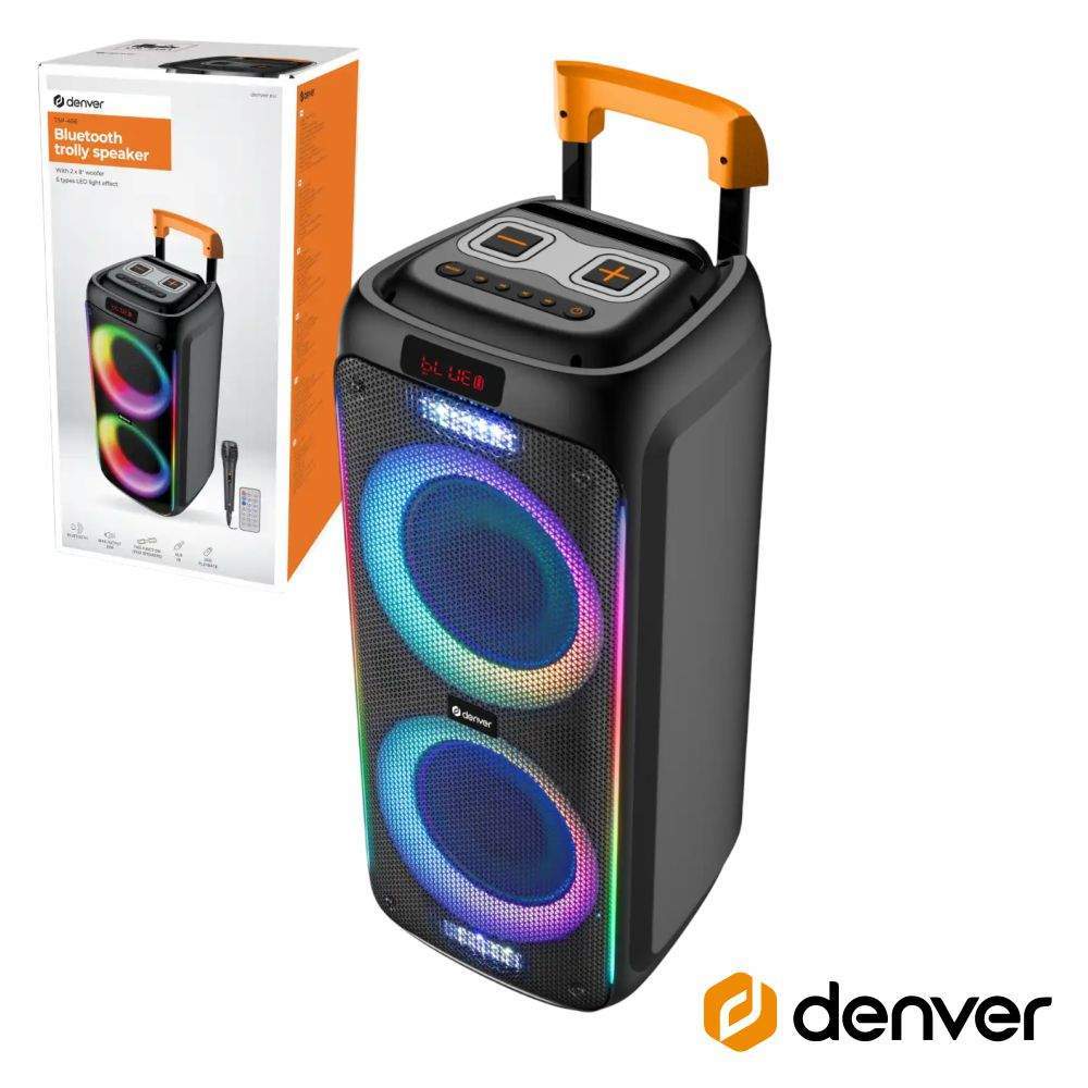 Coluna Amplificada 2x8" 600W USB/BT/SD/AUX TWS RGB DENVER - (TSP-456)