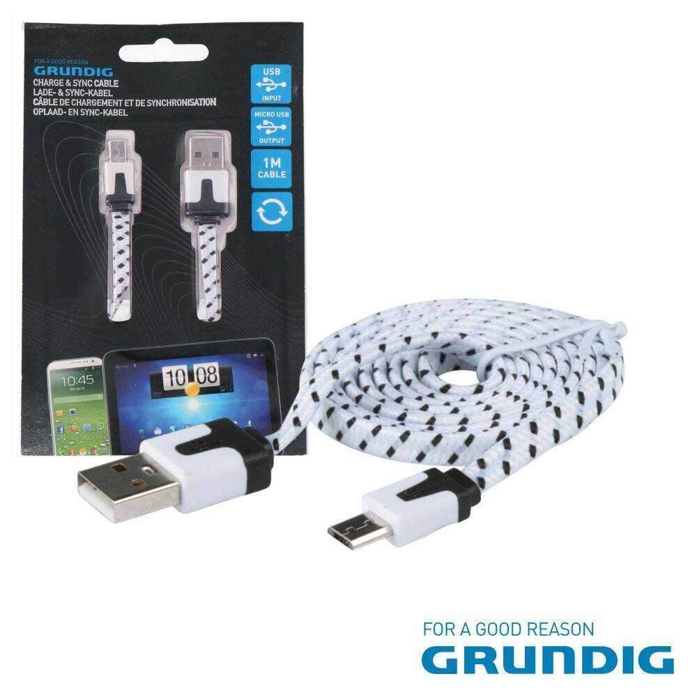 Cabo USB-A Macho / MicroUSB Macho 1m Branco GRUNDIG - (86350)