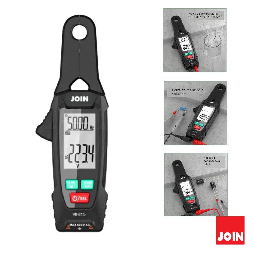 Pinça Amperimétrica Digital 600A 600V 60MOhm NCV JOIN - (98-815)